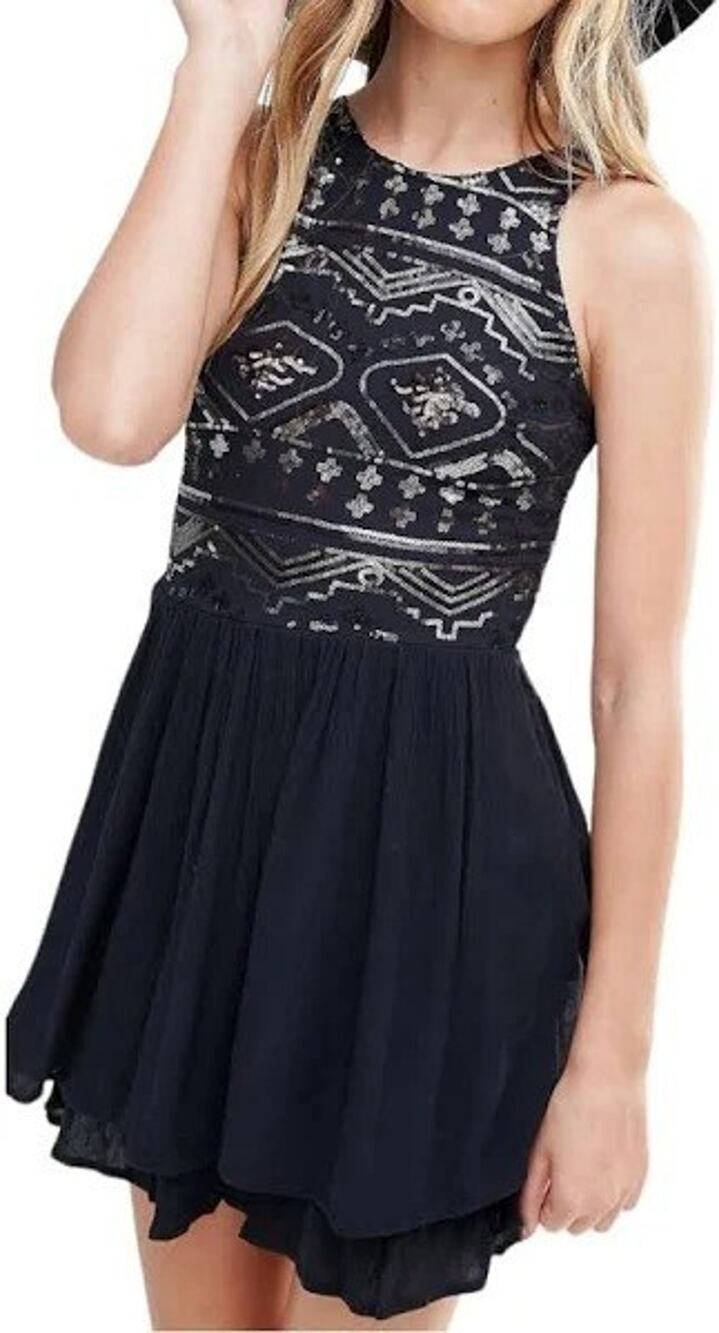 Hollister S Sequin Embellished Sleeveless Mini Dress Black Tie Back Hoco